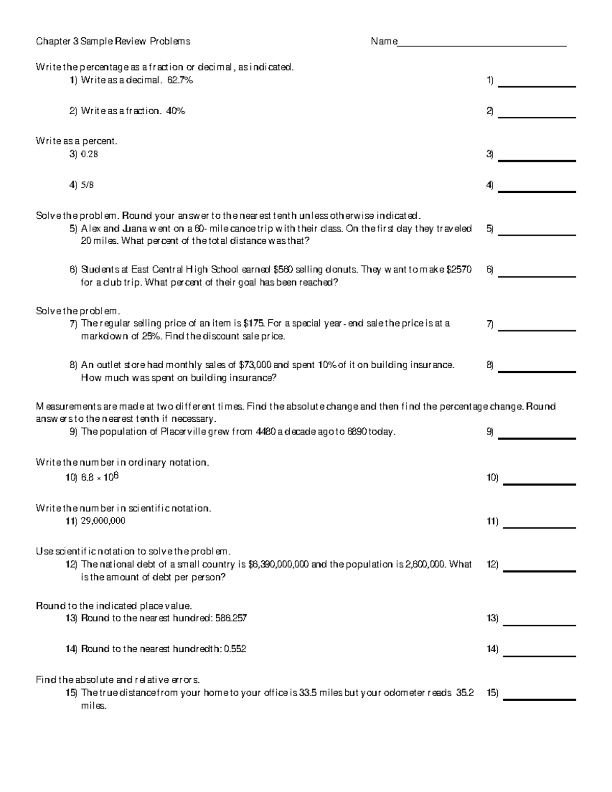 Chapter 3 Sample Review Problems - Percentages & Changes - Studocu
