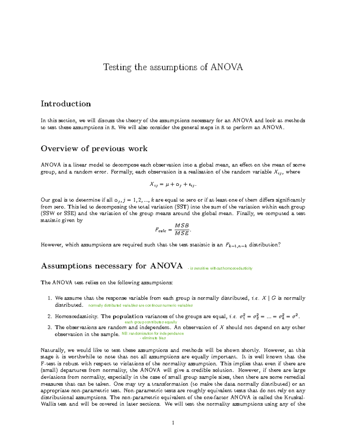 Testing the Assumptions of ANOVA: Methods and R Implementation - Studocu
