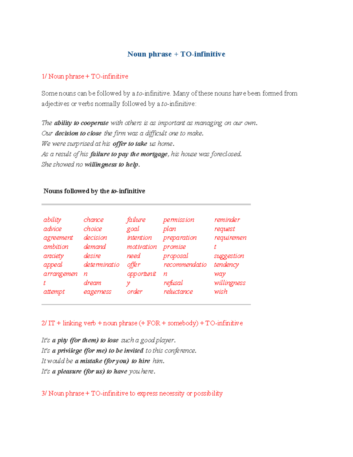 Noun phrase + Infinitive - Noun phrase + TO-infinitive 1/ Noun phrase ...