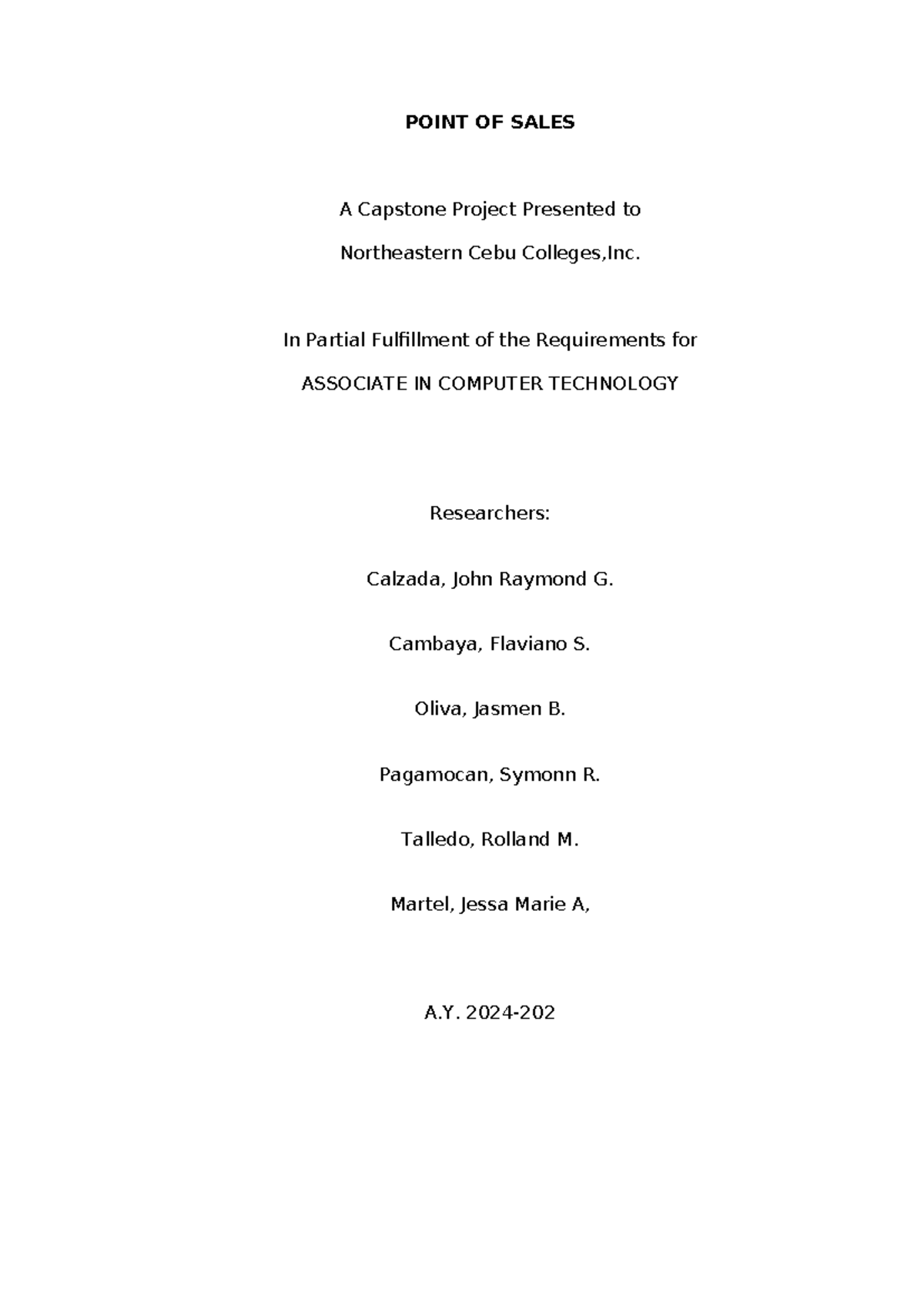 Group 3 POS System Capstone Project for ACT - Final Report - Studocu