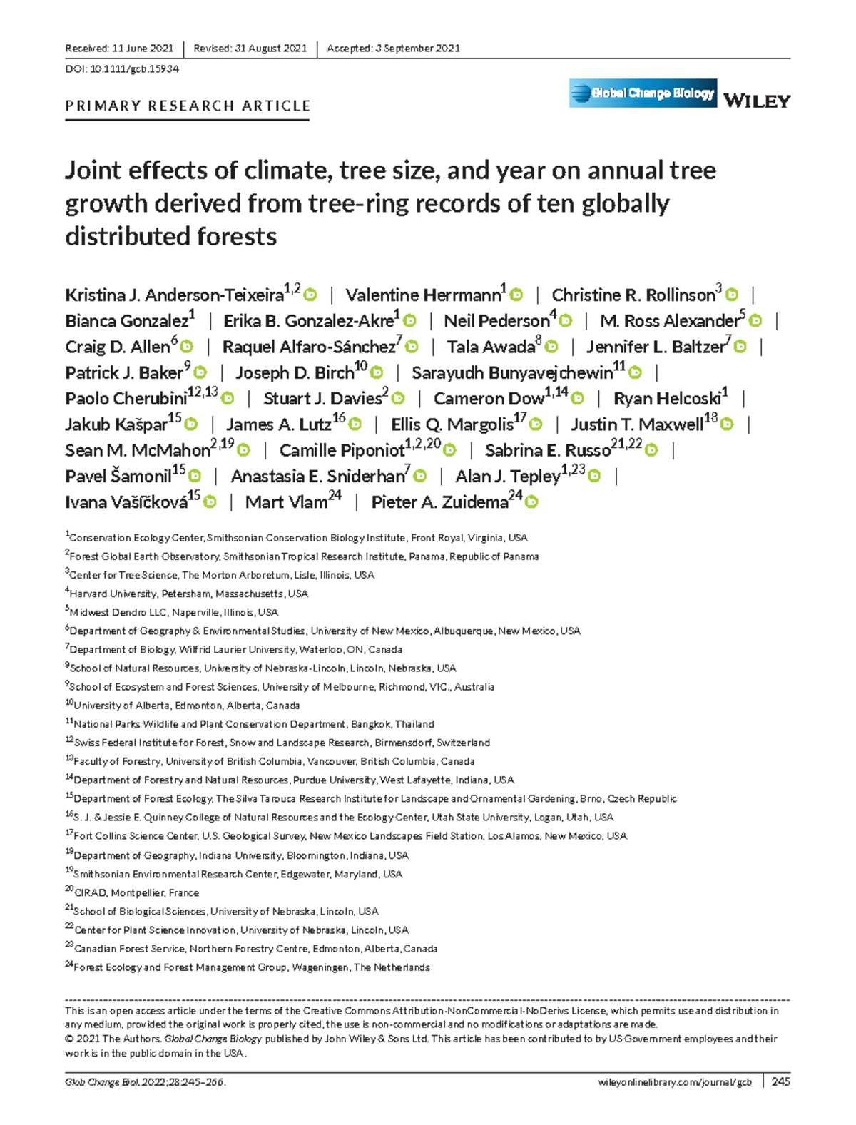 Joint Effects of Climate, Tree Size, and Year on Tree Growth (GCB-28 ...