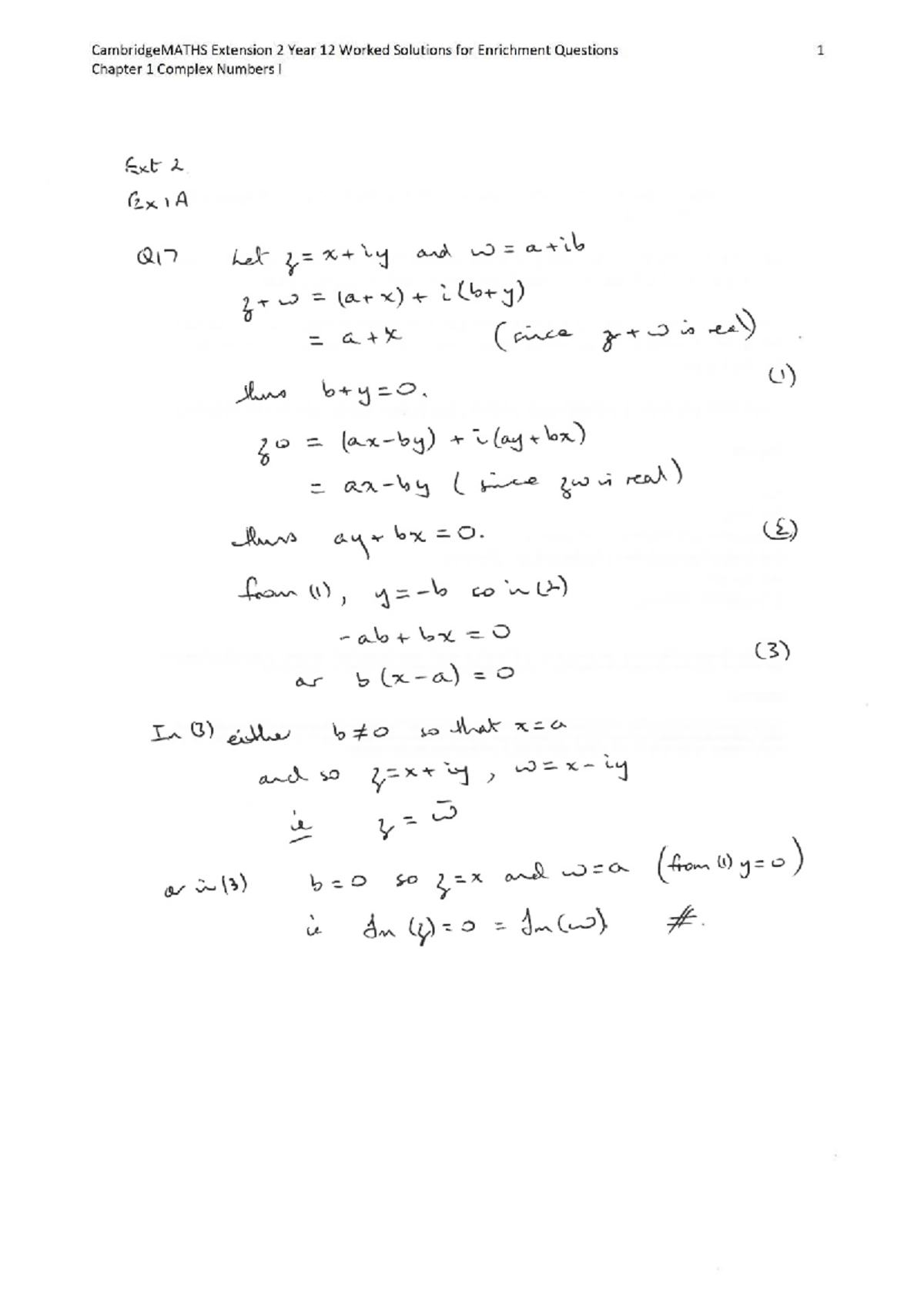 CambridgeMATHS Ext 2 Year 12 Worked Solutions: Chapter 1 Complex ...
