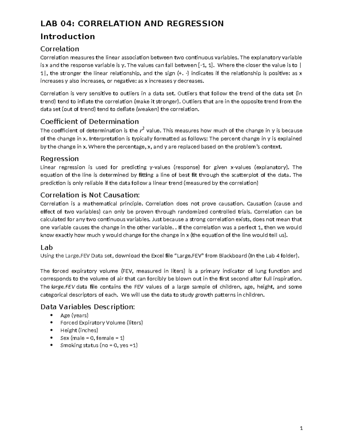 Lab 04: Correlation and Regression Analysis in Stats - Studocu