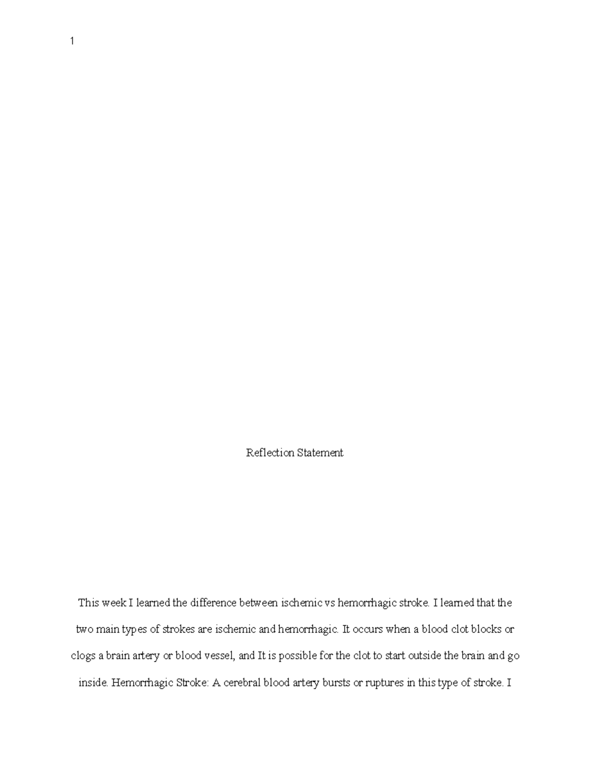 Reflection Statement - n/a - statistics - 1 Reflection Statement This ...