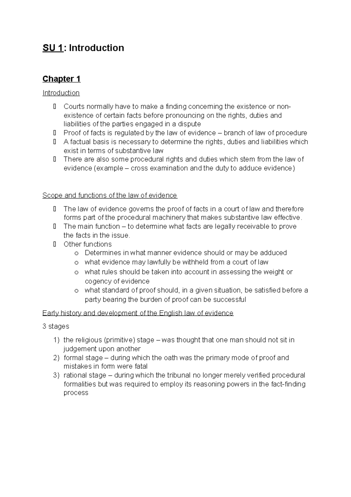 IURI 371 - law of evidence - SU 1 - SU 1: Introduction Chapter 1 ...