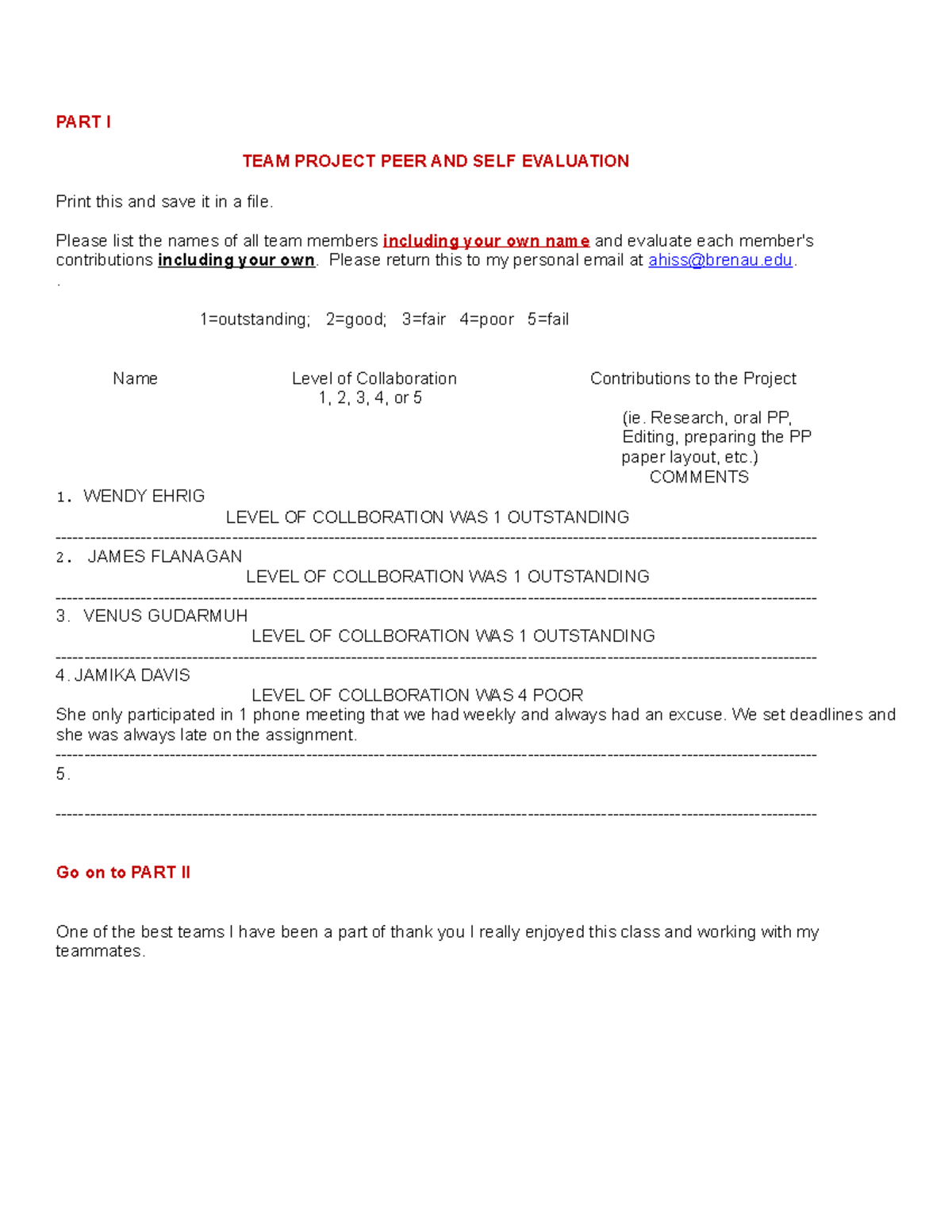 TEAM PEER Evaluation - Project A (Final Report) - Studocu