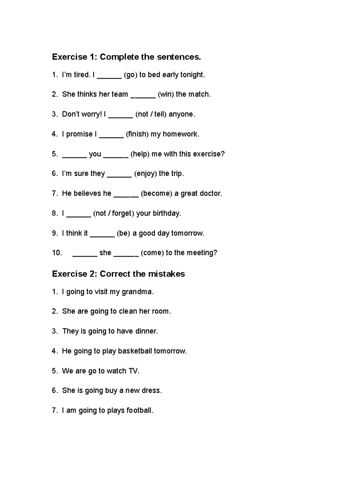 Tense Practice Exercise: Complete Sentences & Corrections - Studocu