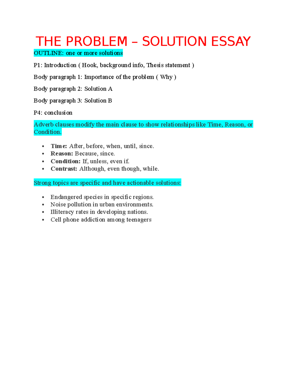 Problem-Solution Essay Outline: Effective Solutions for Key Issues ...