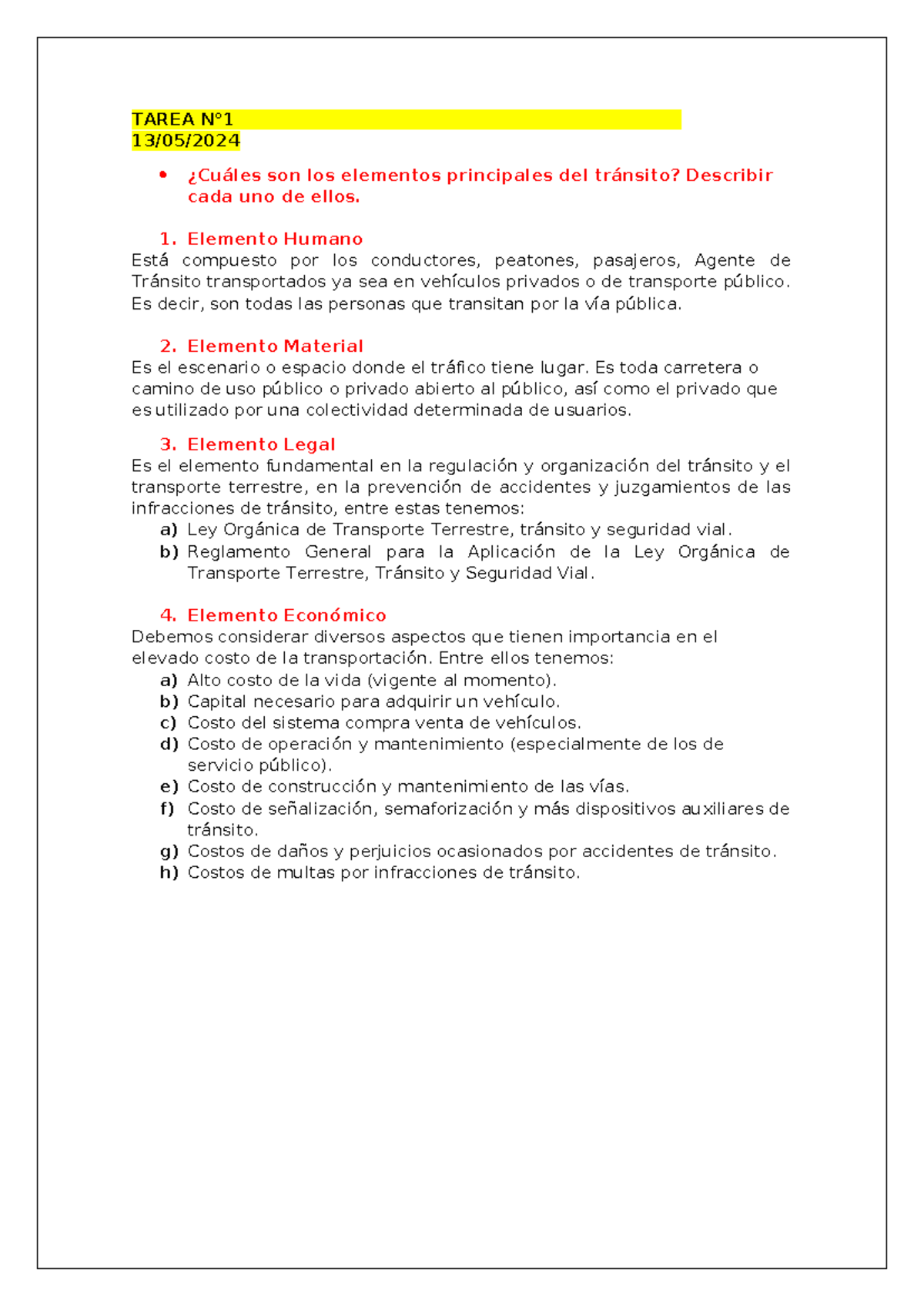 Elementos Principales del Tránsito: Análisis Detallado - Document Preview