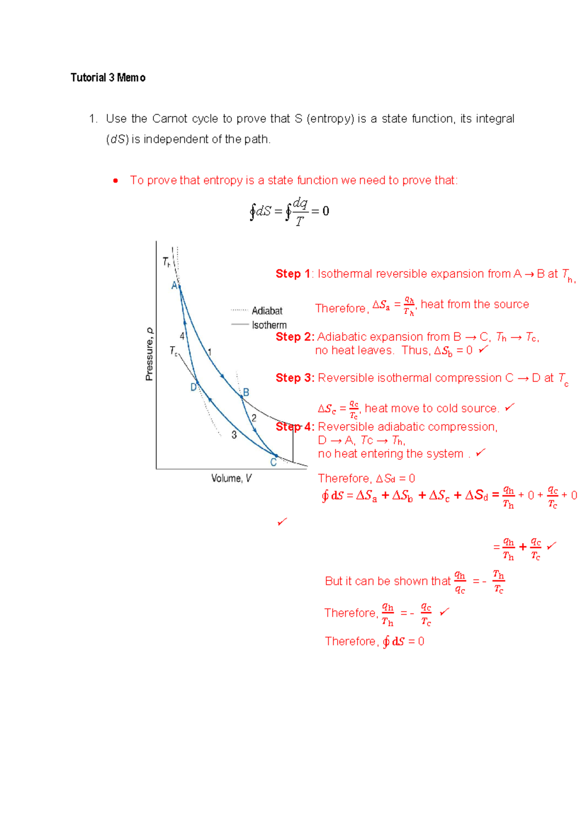 Tutorial 3 Memo: Proving Entropy as a State Function - Studocu