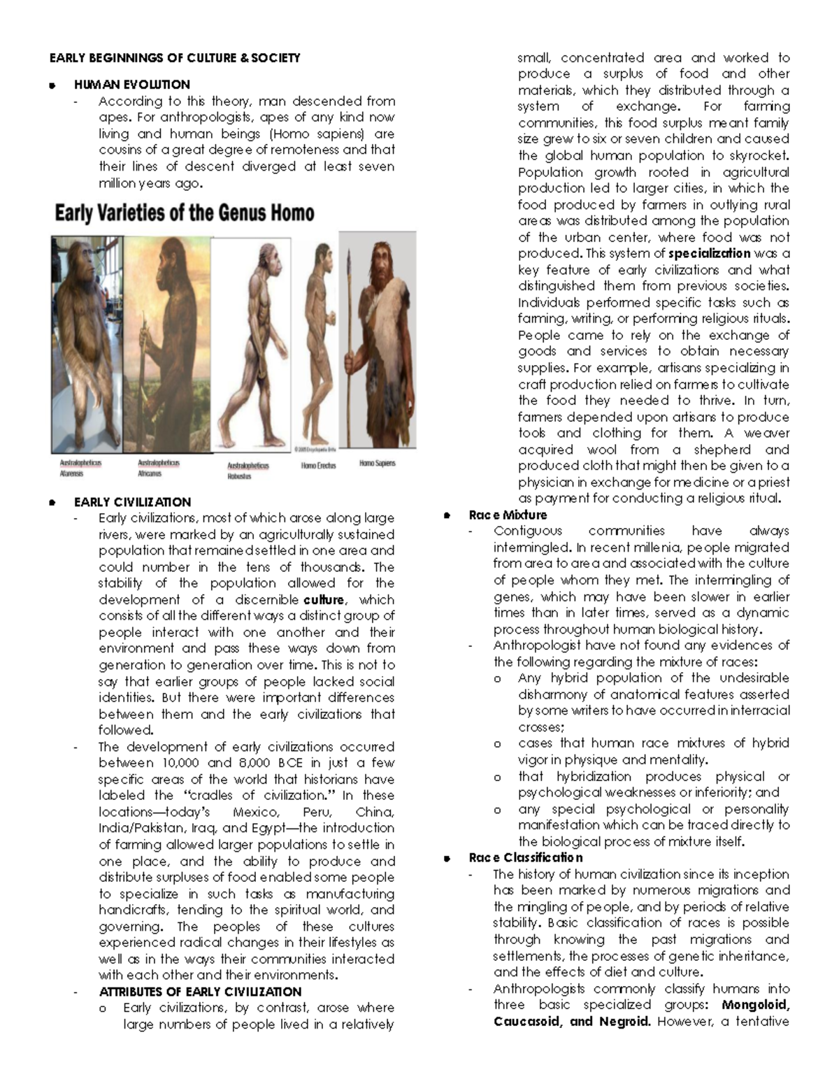 Early Beginnings of Culture & Society: Human Evolution Insights - Studocu