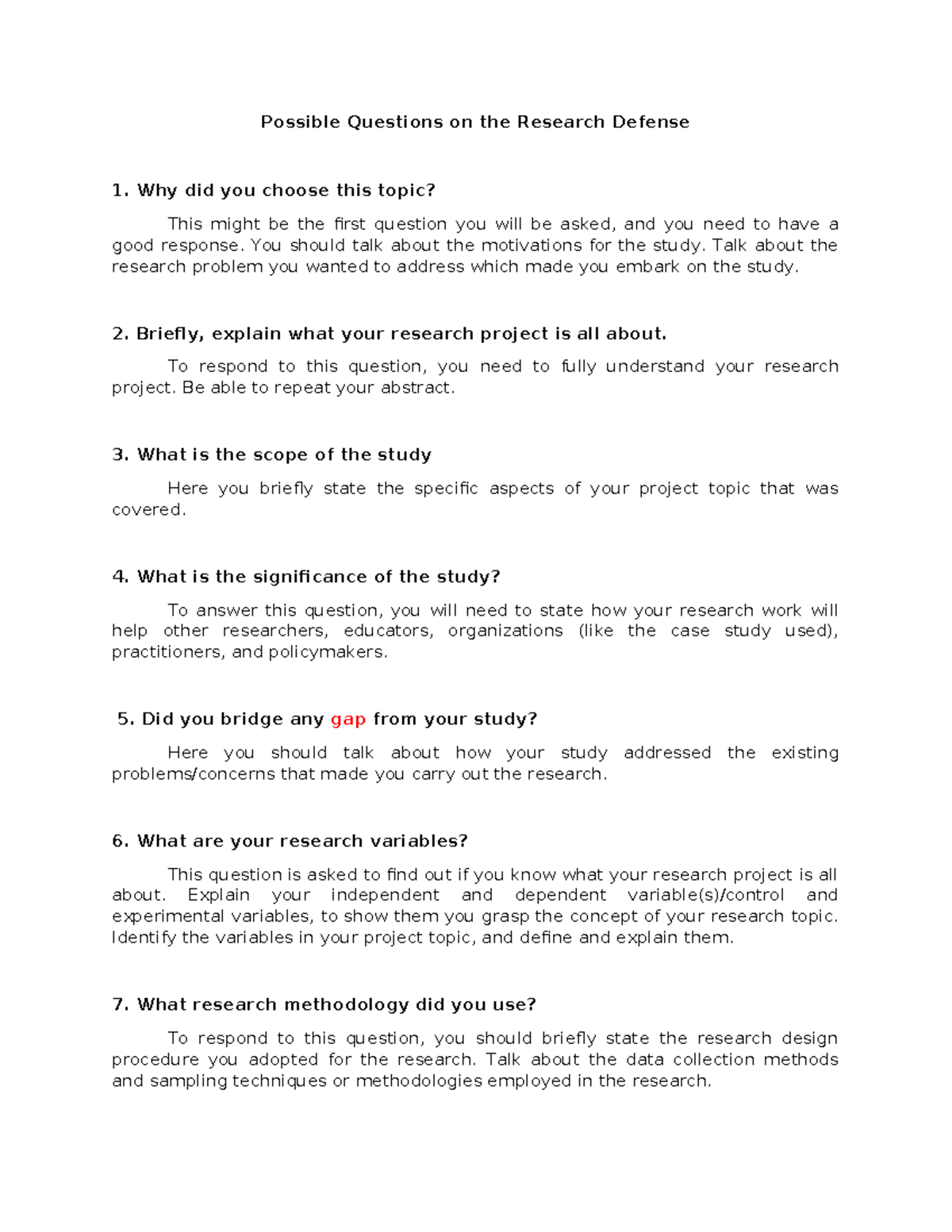 Research Defense Questions: Key Insights and Responses - Studocu