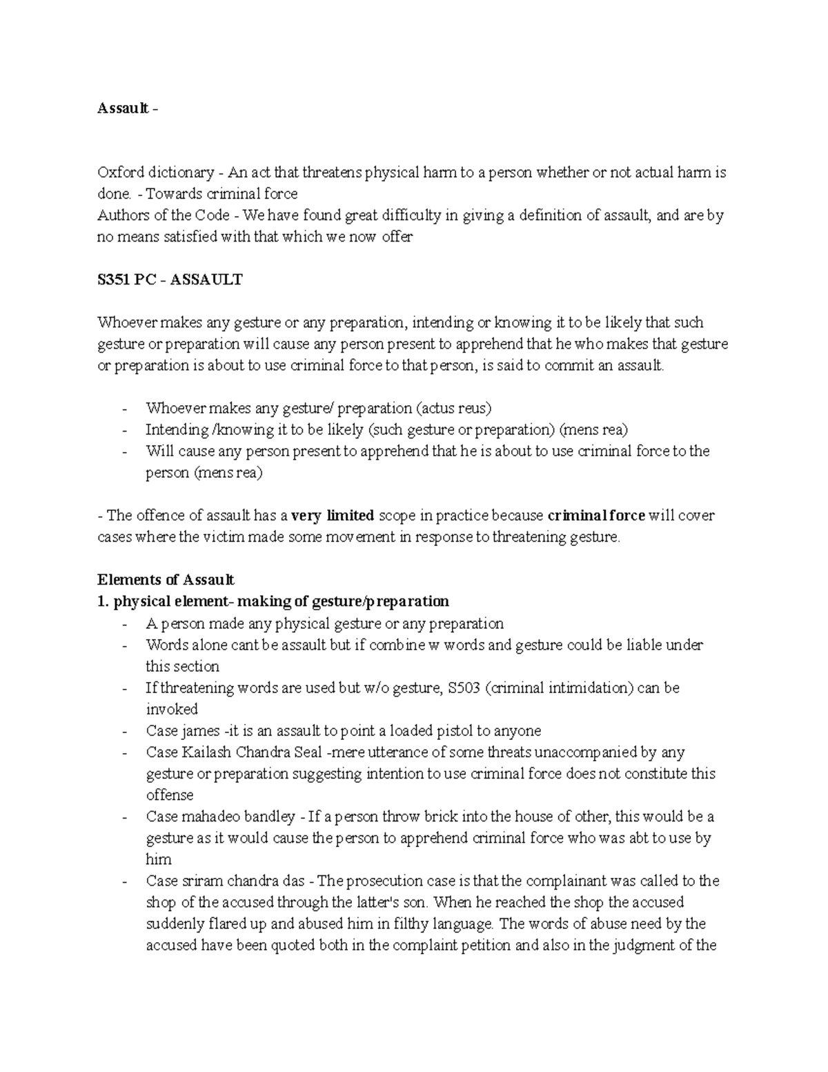 Criminal assault - simple notes - Assault - Oxford dictionary - An act ...