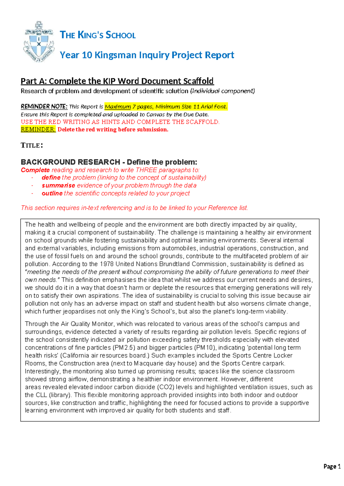 Yr10 SCI AT3.23 Kingsman Inquiry Project Report: Air Quality ...