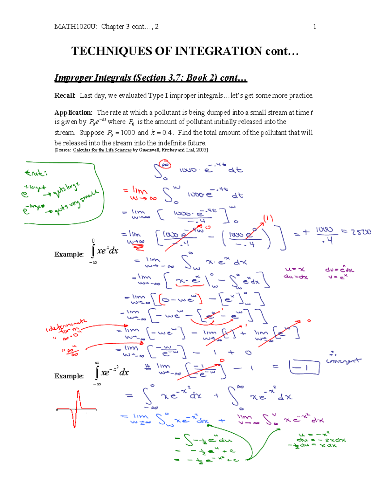 improparclength - TECHNIQUES OF INTEGRATION cont... Improper Integrals ...