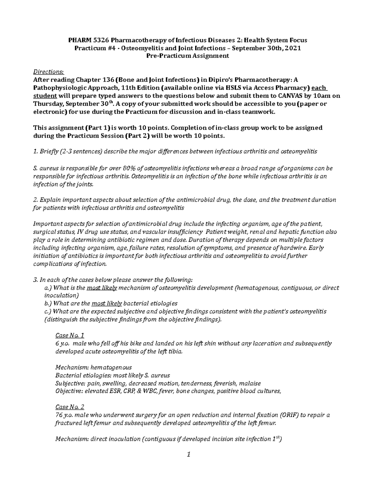 Pre-practicum Osteo and Joint - PHARM 5326 Pharmacotherapy of ...