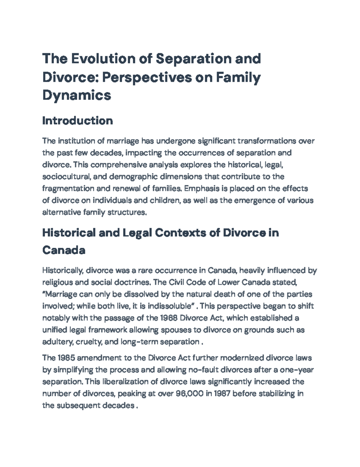 The Evolution of Divorce and Family Dynamics in Canada: Insights ...