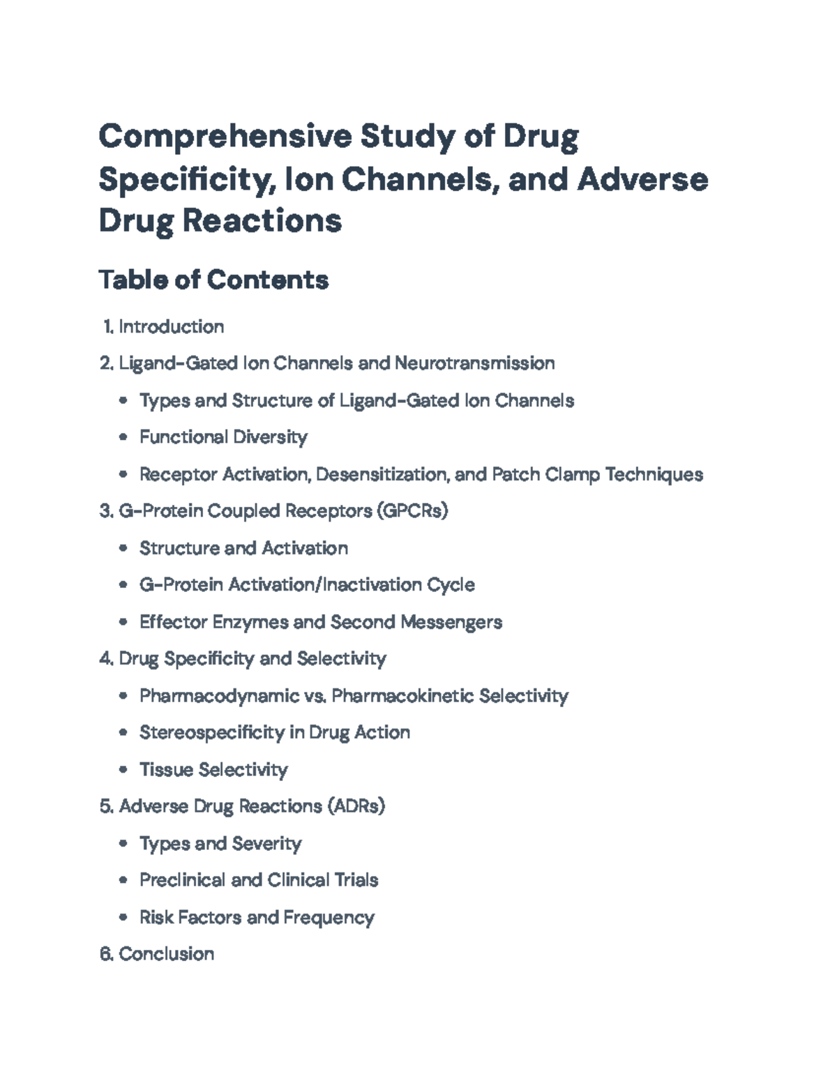 Comprehensive Study of Drug Specificity and Ion Channels - Pharmacology ...