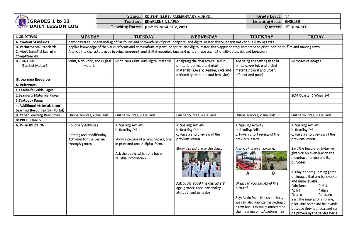 DLL ESP 6 Q1 W4 - Lesson Plan on Decision Making for Grade VI - Studocu