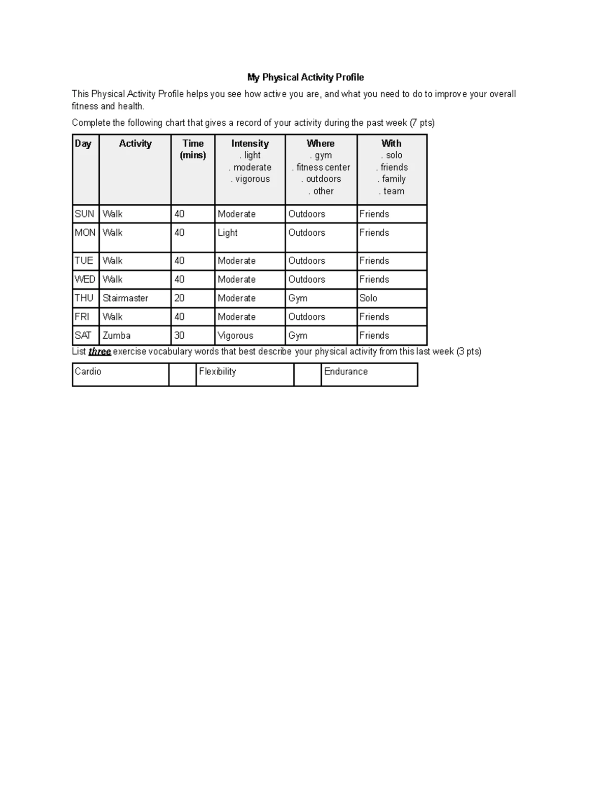 Physical Activity Report and Reflection: My Profile (PA 101) - Studocu
