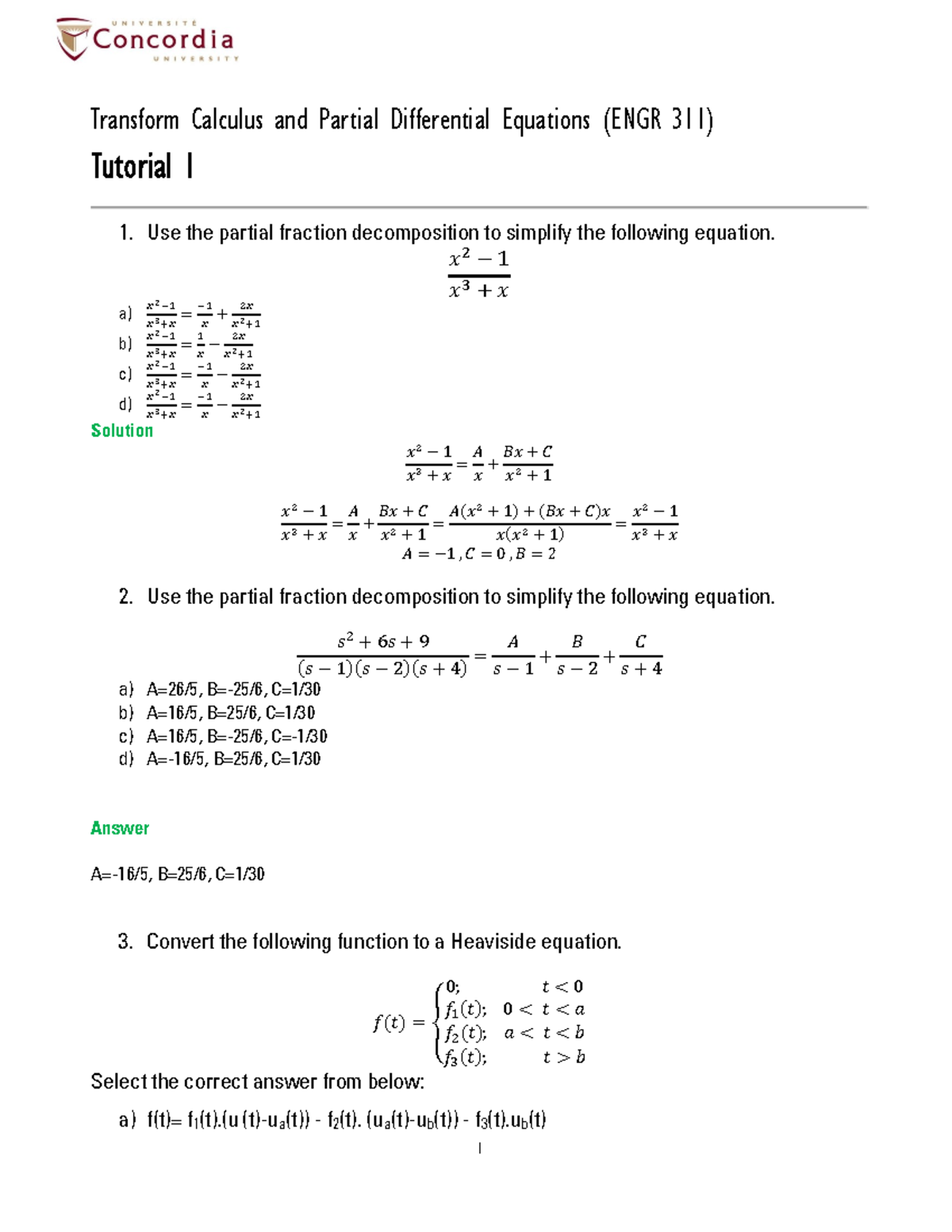 Tutorial 1-Solution - wadawdwa - 1 Transform Calculus and Partial ...