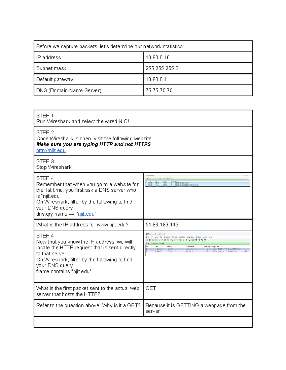 Wireshark Packet Capture Guide: HTTP & DNS Analysis - Studocu