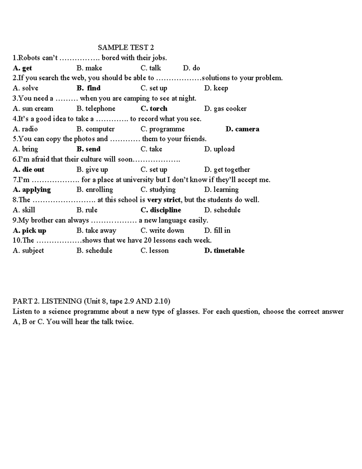 Sample Midterm test Hp 2 lần 2 - SAMPLE TEST 2 1 can’t ...