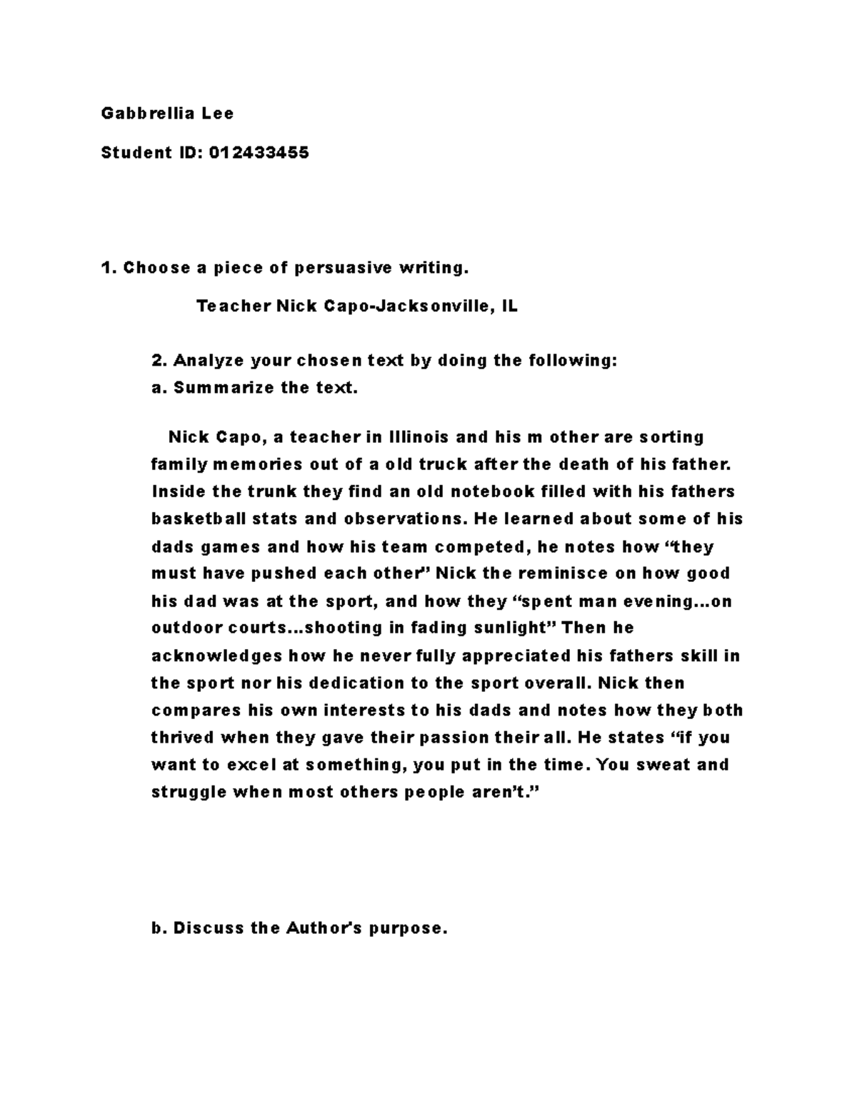 Task1 class writing (1) - Gabbrellia Lee Student ID: 012433455 Choose a ...