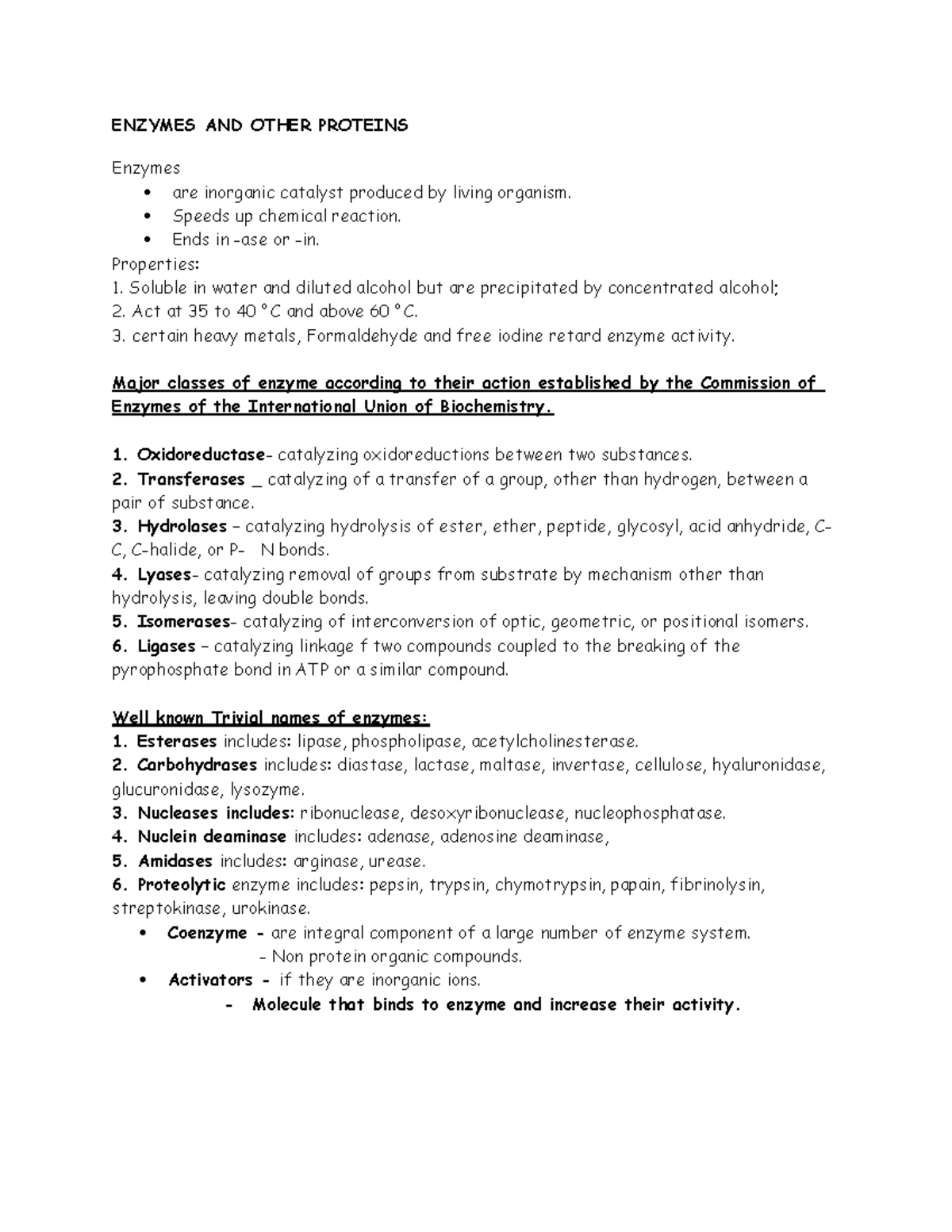 ENZ 101: Enzymes and Other Proteins - Comprehensive Study Notes - Studocu