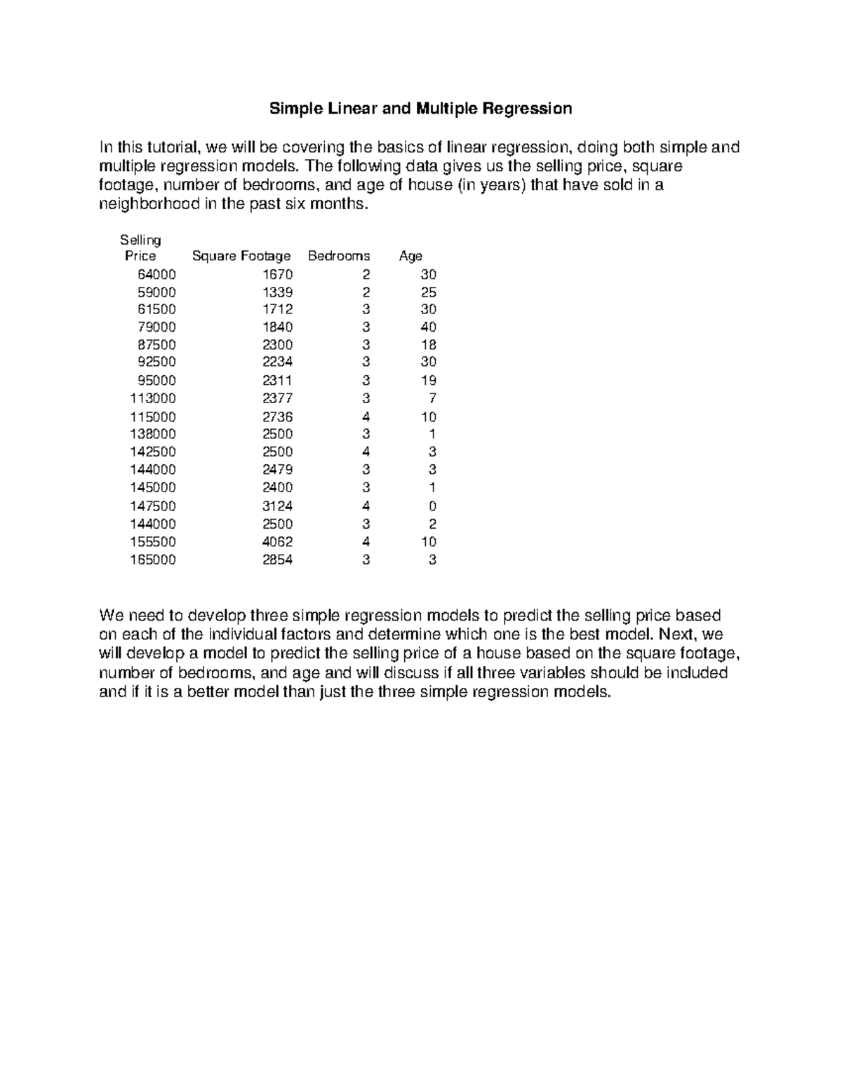 ECON 305: Simple & Multiple Regression Analysis Tutorial Guide - Studocu