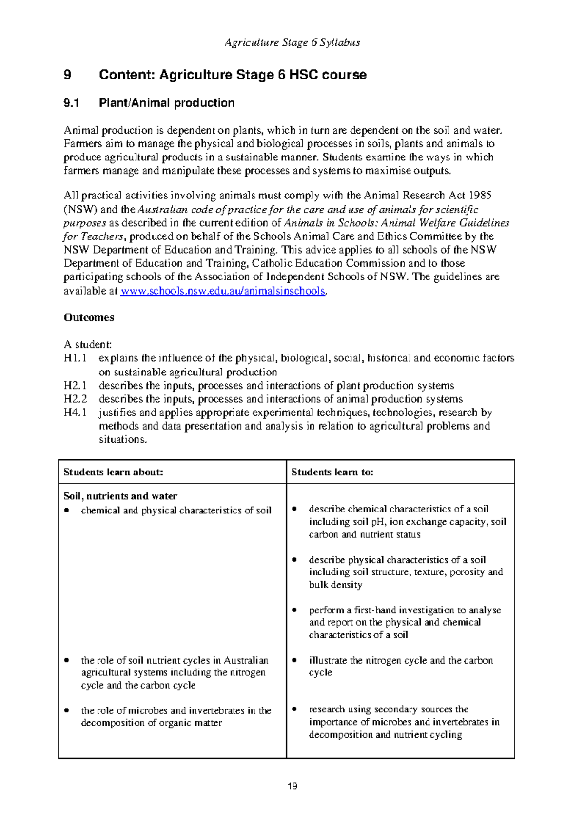 Agriculture Stage 6 HSC Syllabus Overview and Key Concepts - Studocu