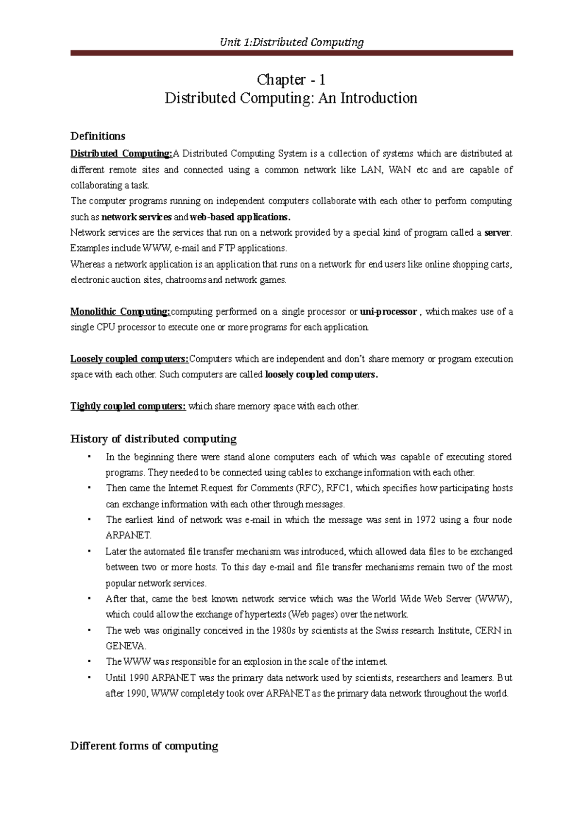 DC-III BCA-Unit1-Chapter 1: Intro to Distributed Computing Concepts ...