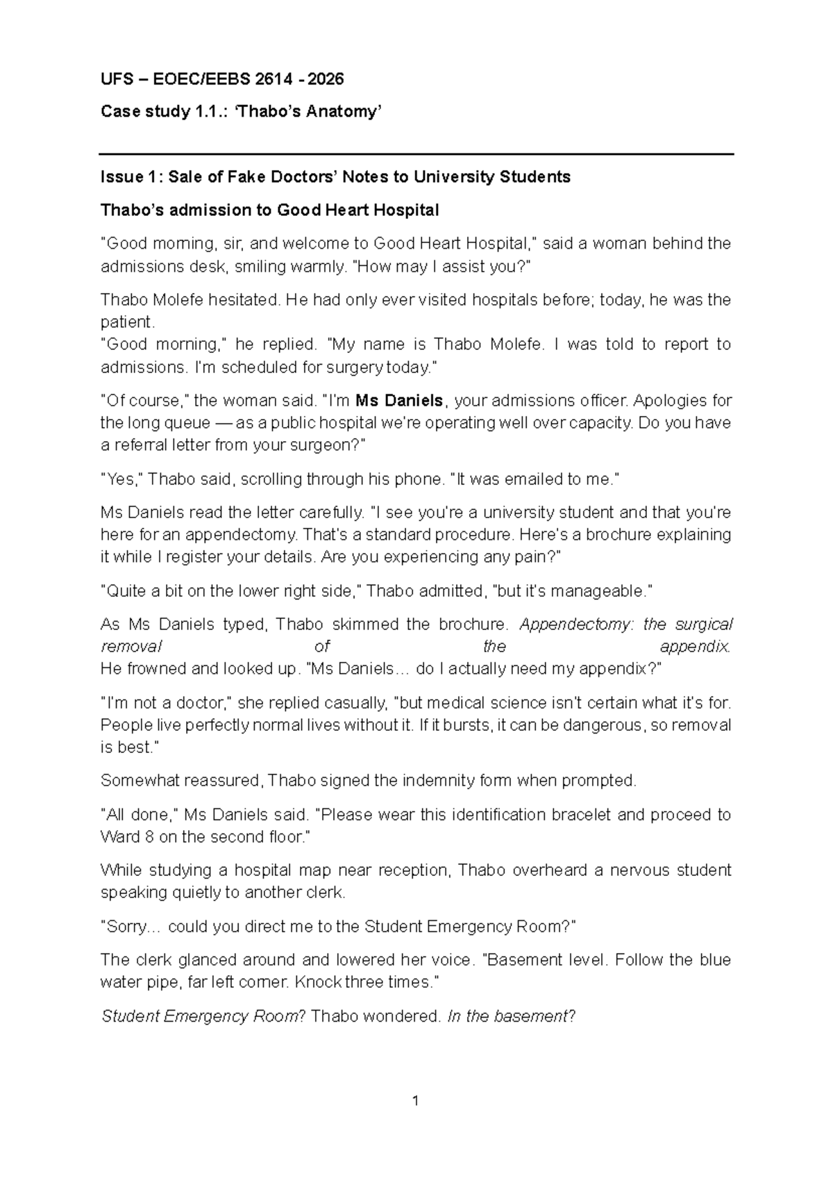 EOEC2025 Case Study 1.1: Sale of Fake Medical Notes to Students - Studocu