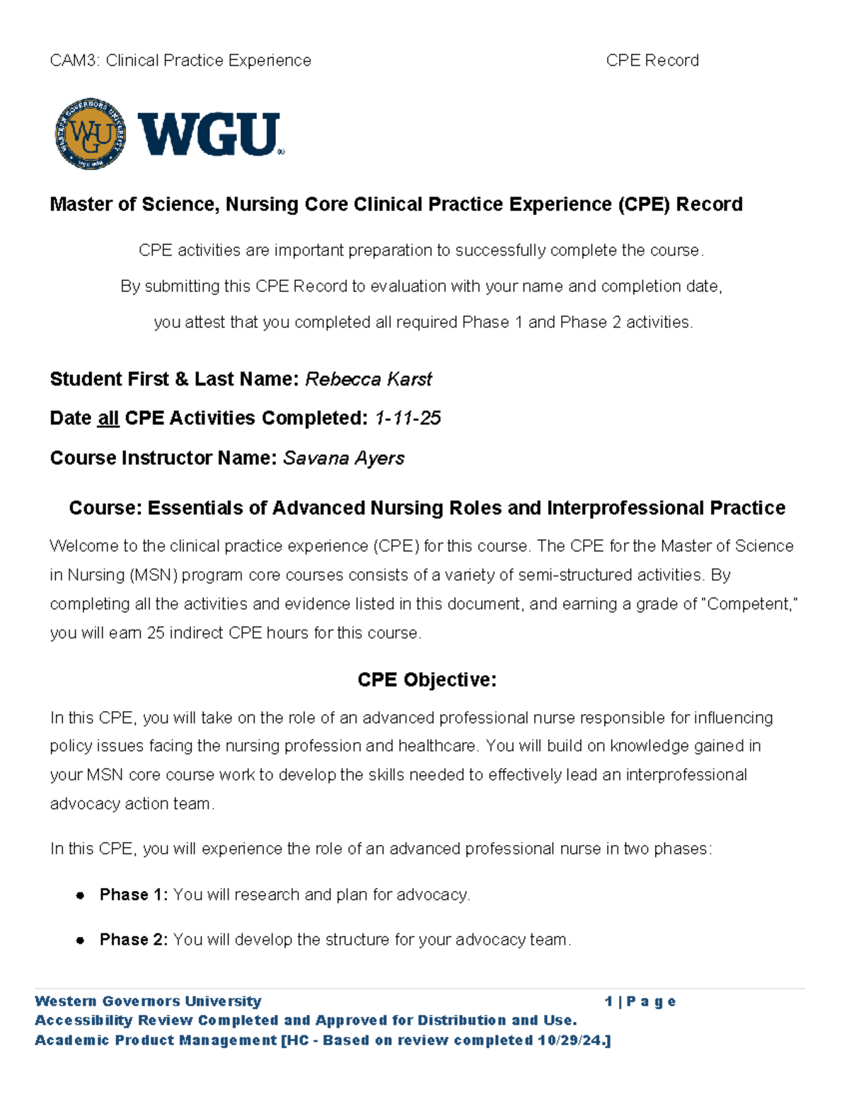 MSN CPE Record-D025-Final: Preparing for Advanced Nursing Roles