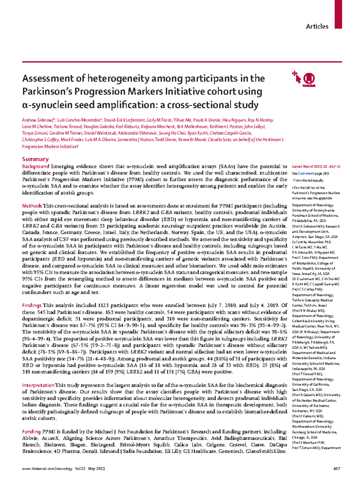 Assessment of Heterogeneity in PPMI Cohort Using Seed Amplification ...