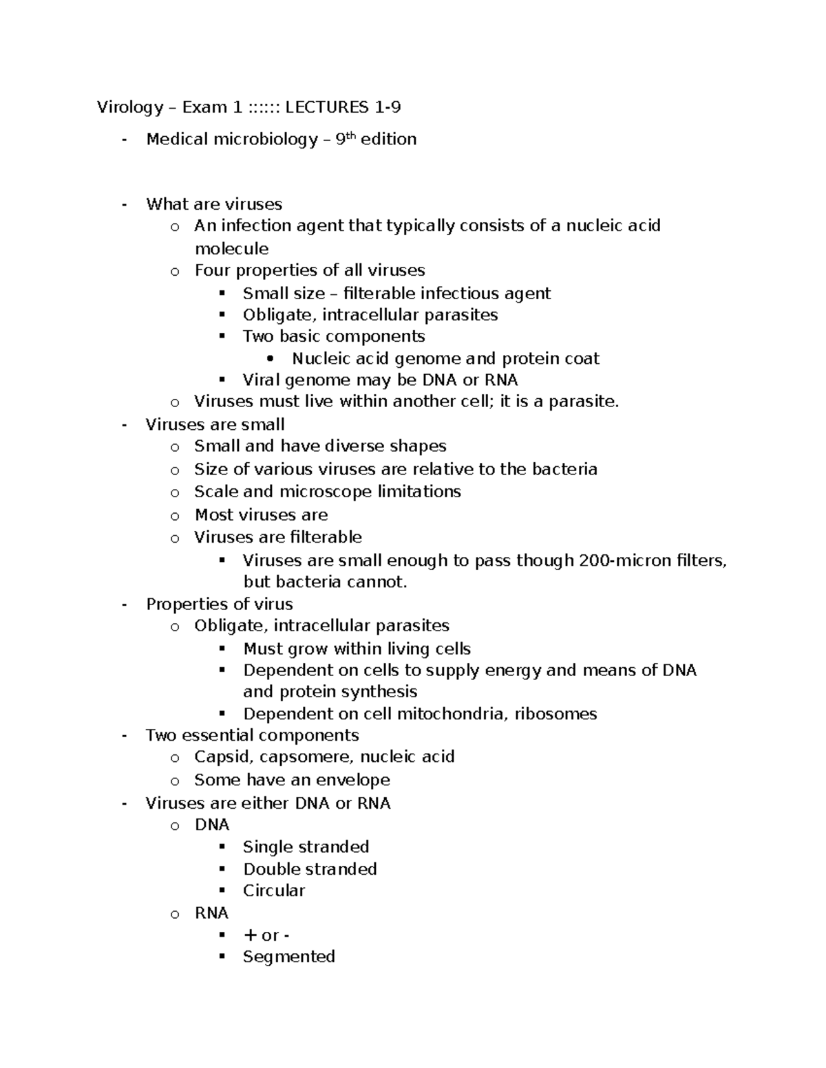 Virology Exam 1 Notes: Key Concepts in Medical Microbiology - Studocu