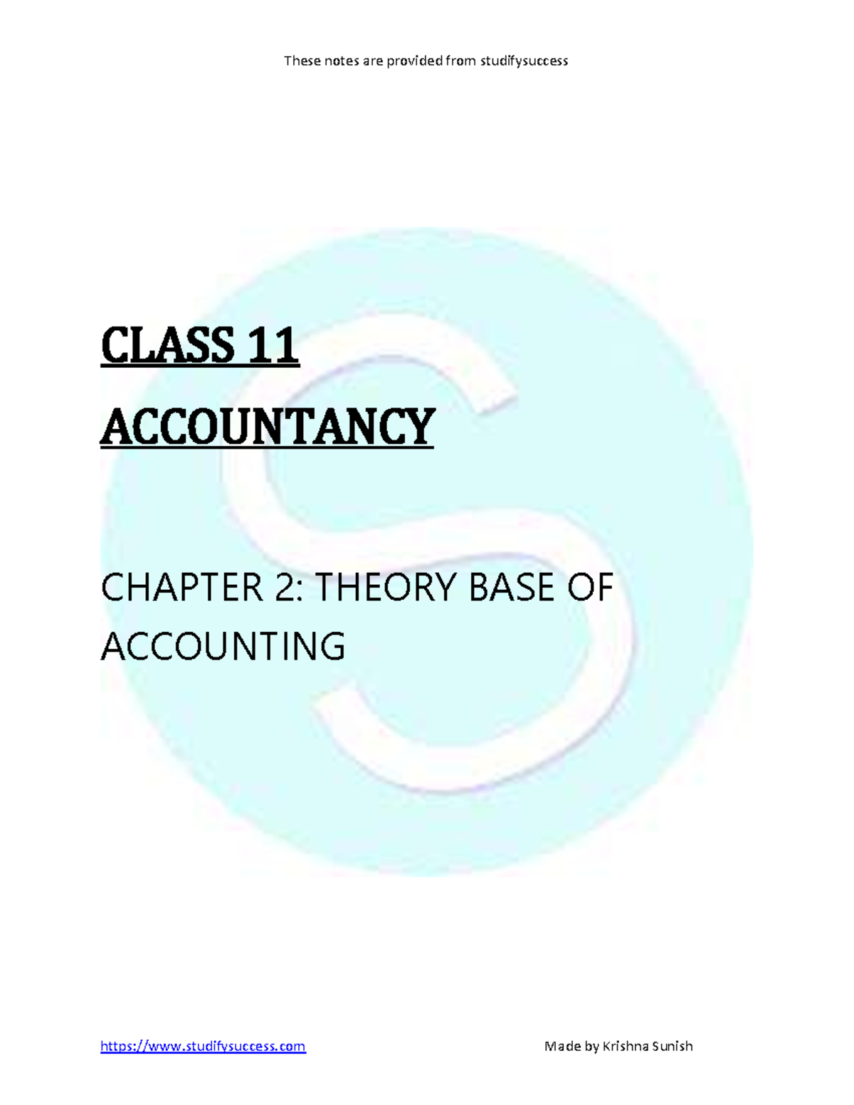 Class 11 Accountancy Chapter 2: Theory Base of Accounting Notes - Studocu