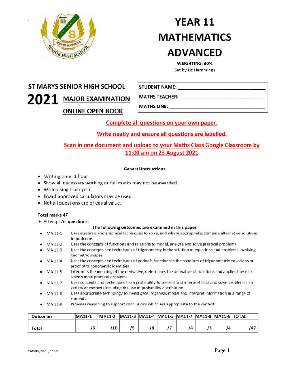 Math adv 2021 - .... - YEAR 11 MATHEMATICS MENTE MANUQUE SENIOR HIGH ...