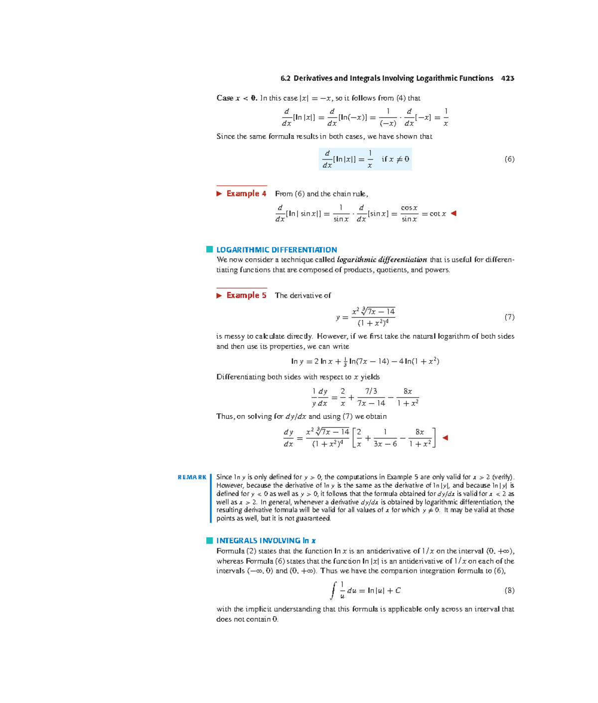 Calculus Anton: Derivatives & Integrals of Logarithmic Functions (C06 ...