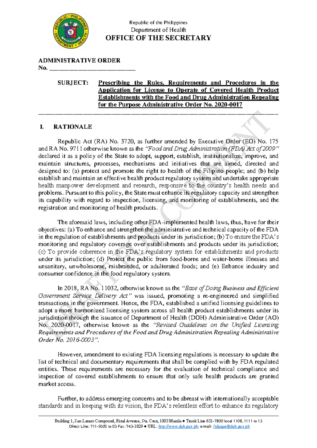 Revised Administrative Order on Licensing Health Product Establishments ...
