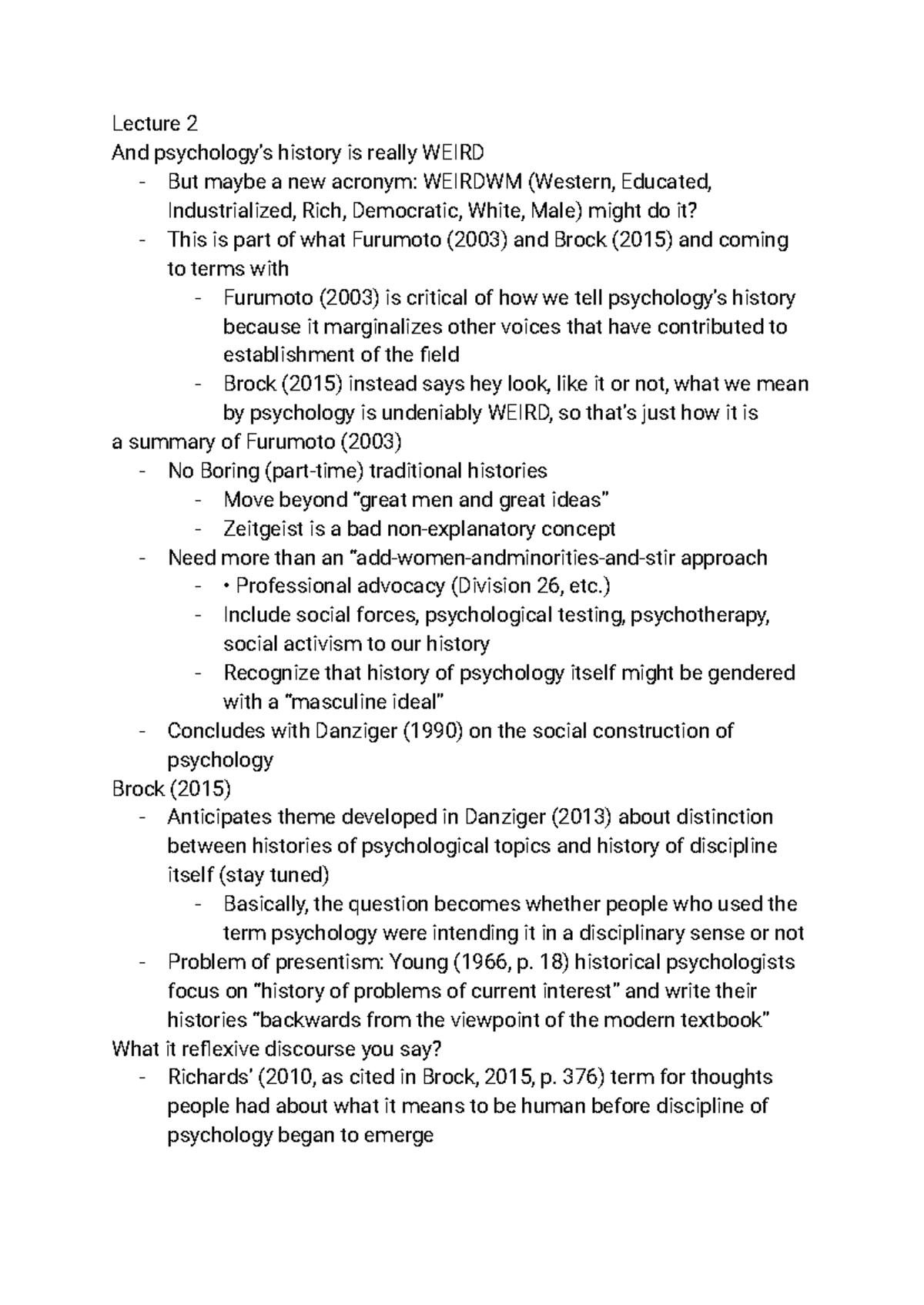 Pysc Lecture 2 - Notes - Lecture 2 And psychology’s history is really ...