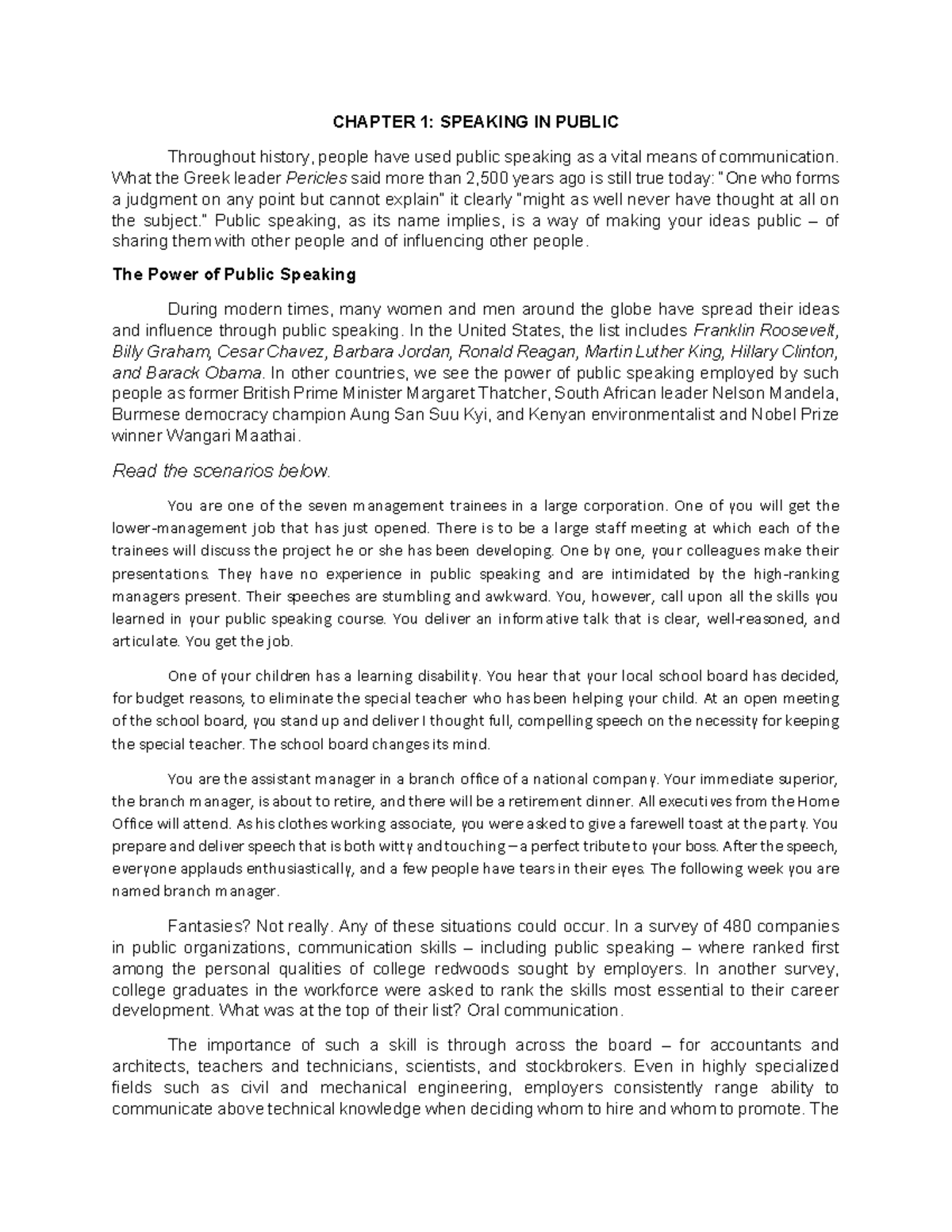 PSP Handout 1: Introduction to Public Speaking - Chapter 1 Overview ...