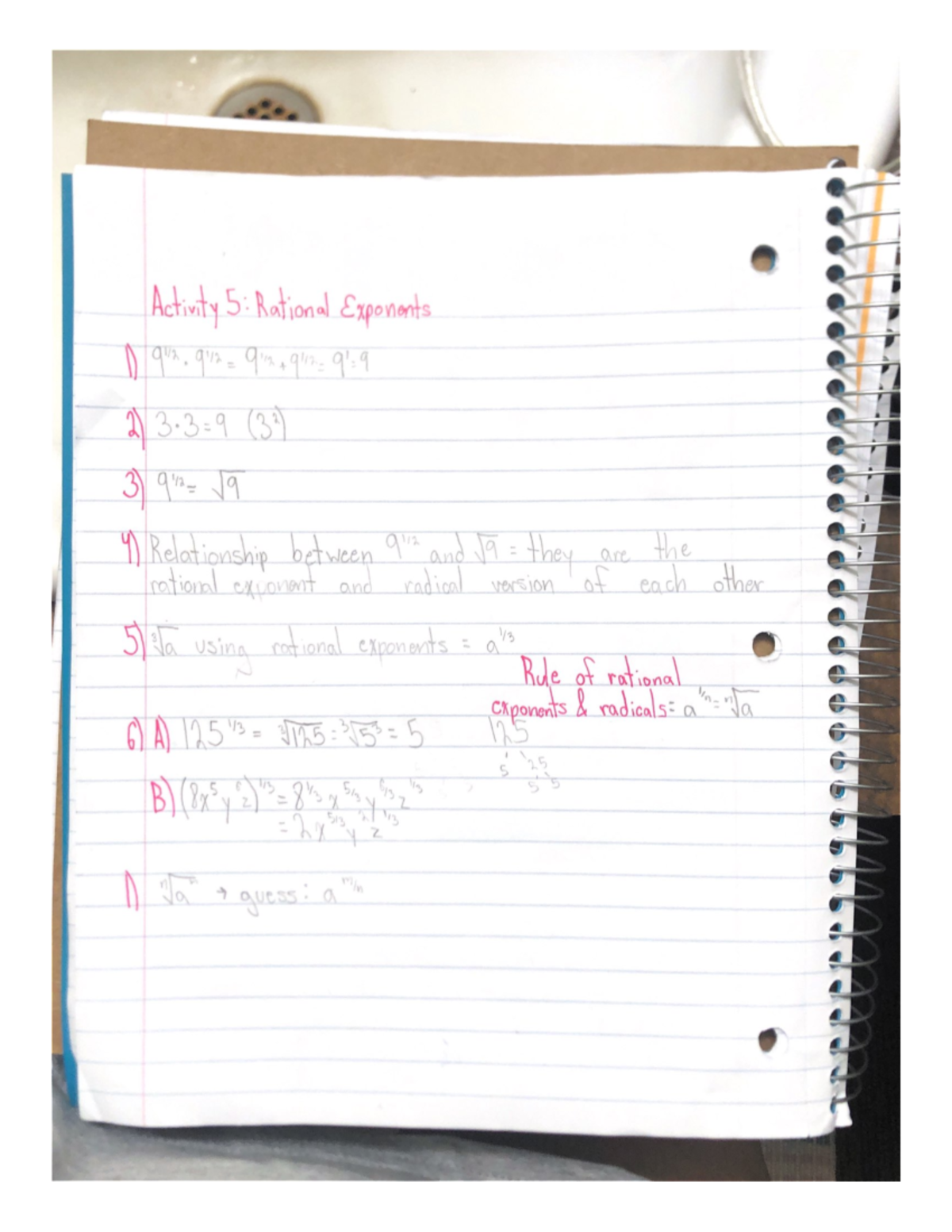 Activity 5 - MATH 103 - Activity 5: Rational Exponents 1) 2) 3) V9 4 ...