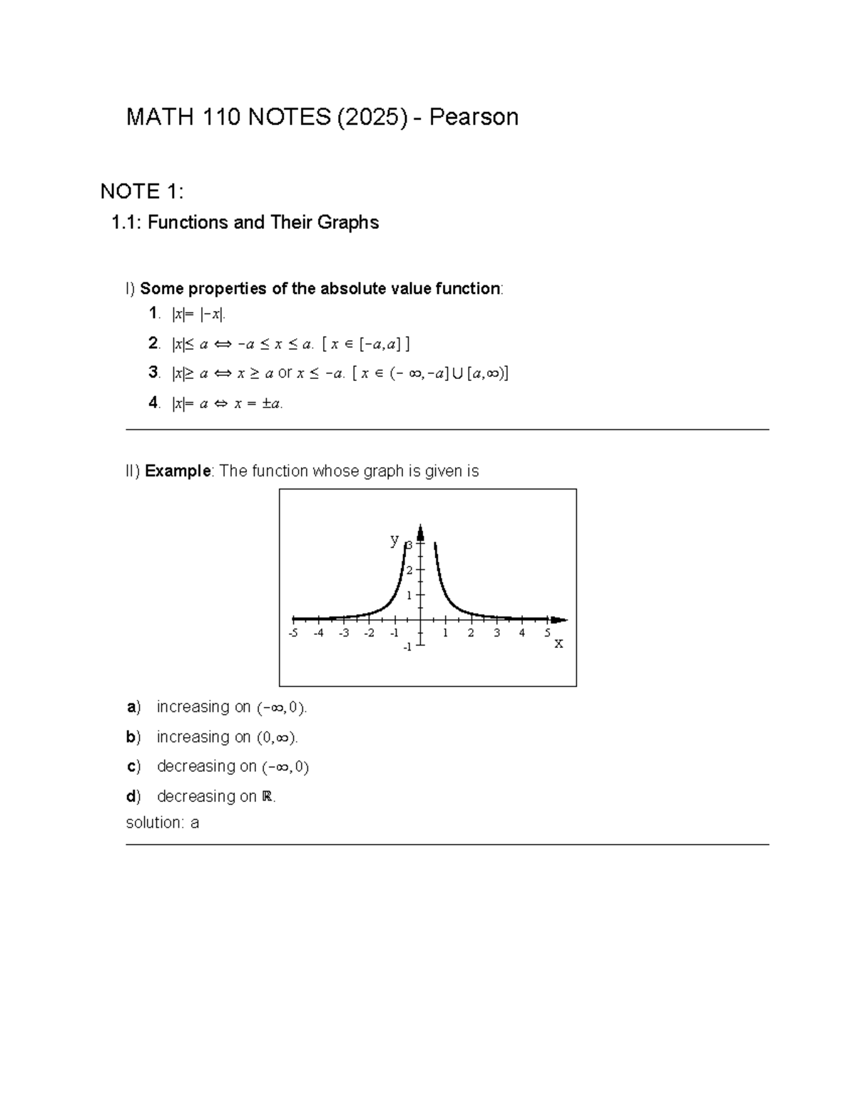 MATH 110 Lecture Notes (2025) - Functions, Limits & Derivatives - Studocu
