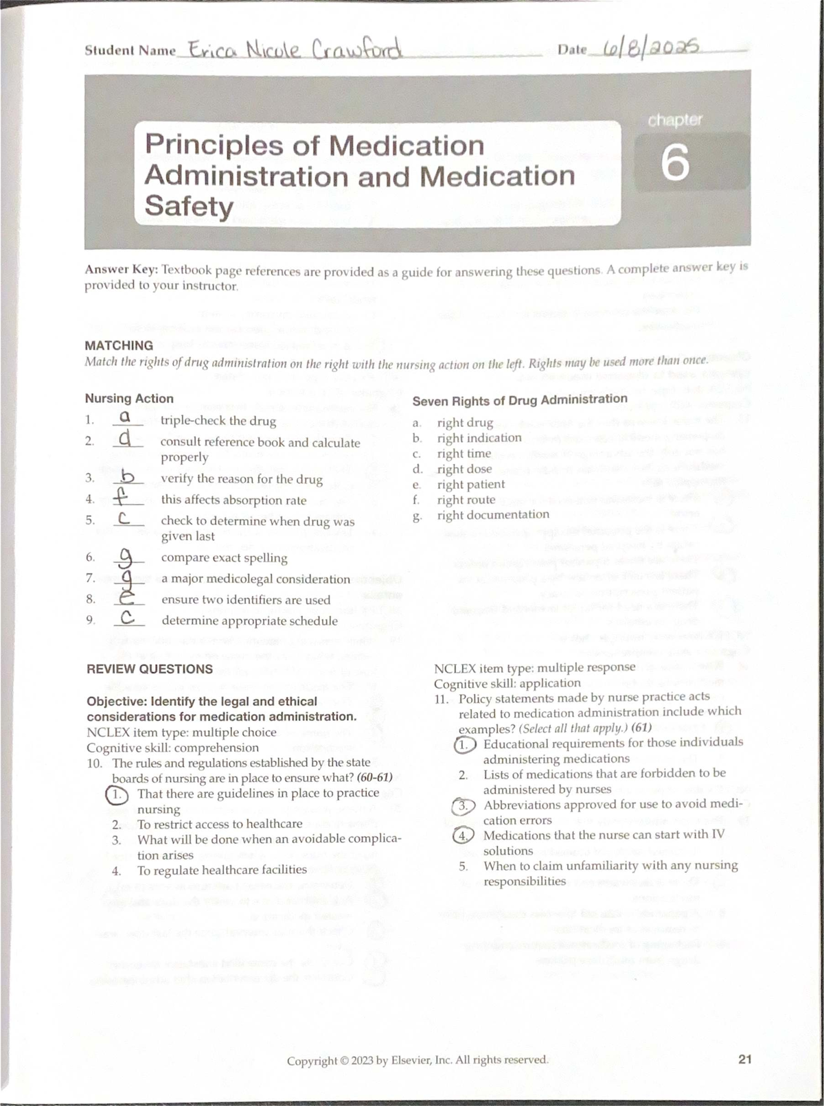Pharm SG Ch 6 - Principles of Medication Administration & Safety Answer ...