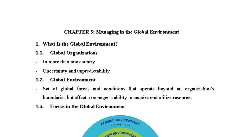CHAPTER 3: Managing in the Global Environment - Lecture Notes - Studocu