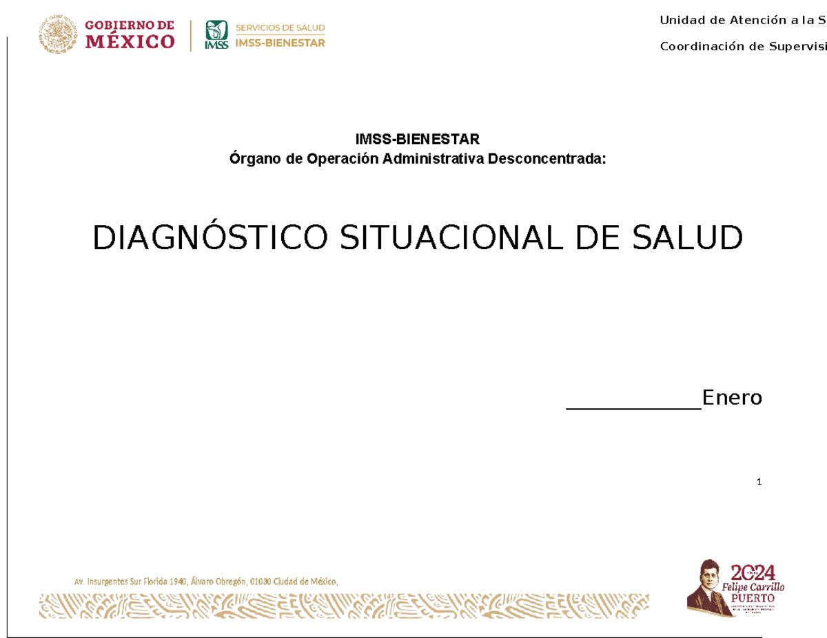 Diagnóstico Situacional de Salud IMSS-BIENESTAR 2024 Editable - Studocu