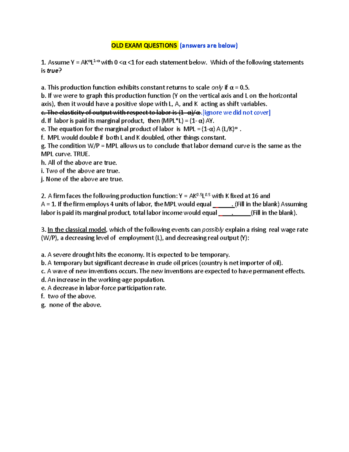 Econ 102 Spring 23: Exam One Review and Sample Questions - Studocu