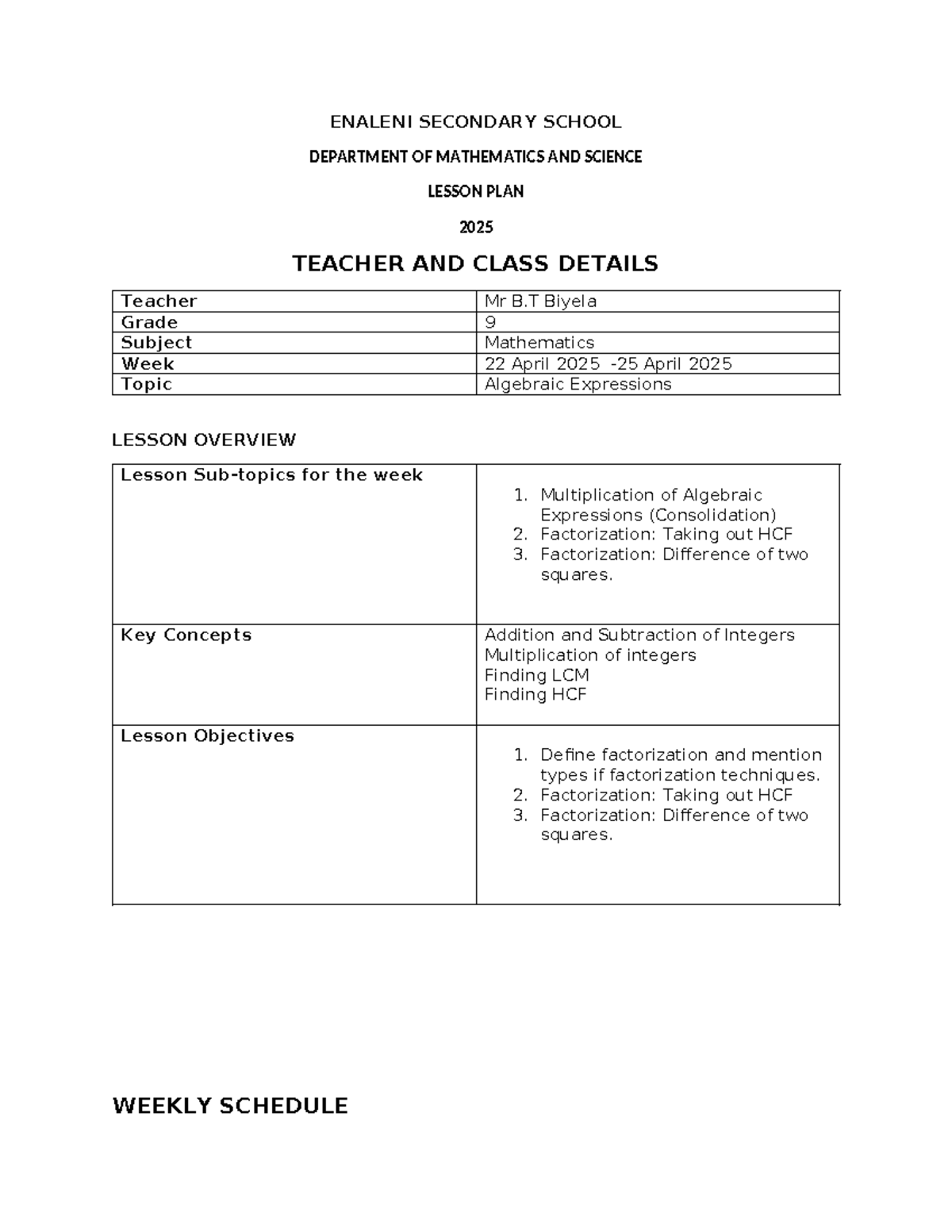 Week 3 - Lesson plans for mathematics - ENALENI SECONDARY SCHOOL ...