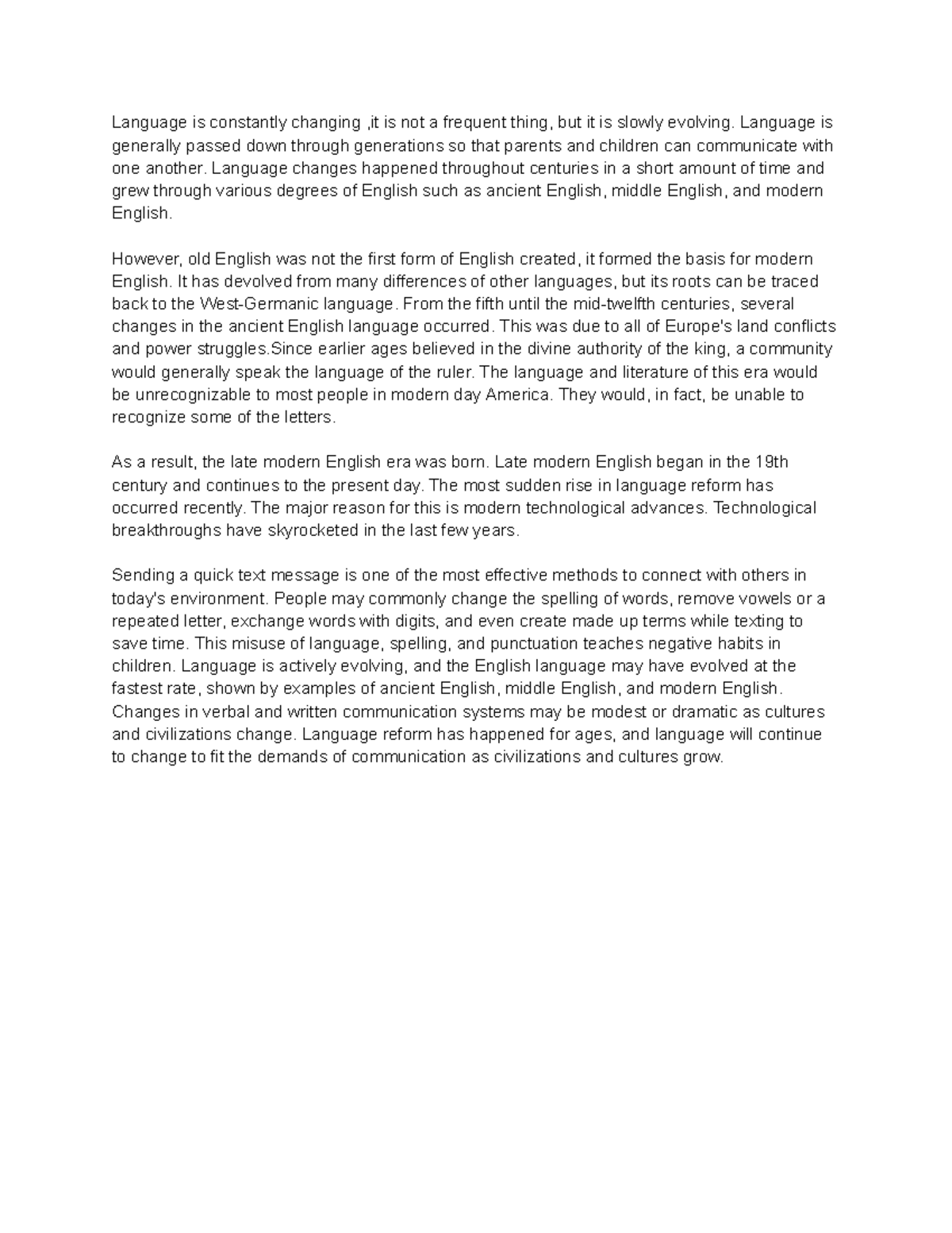 Research-Based Informative Essay on Language Evolution Trends - Studocu